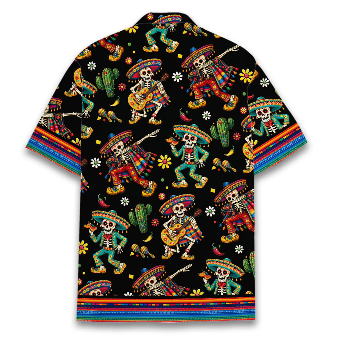 Back view of the black Day of the Dead Hawaiian shirt