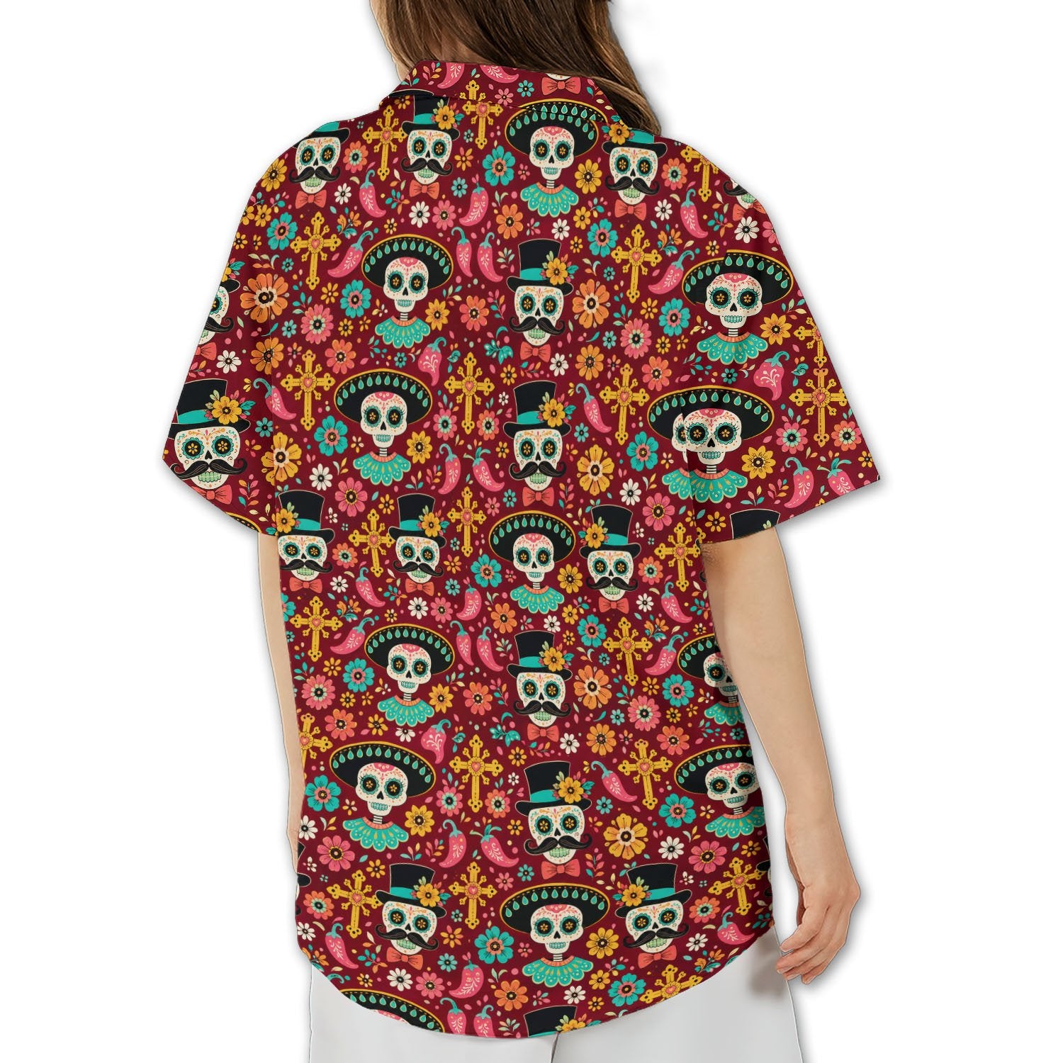 Day of the Dead matching family Hawaiian shirt flat back view