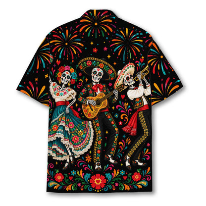 Detailed back view of the skeleton and fireworks design