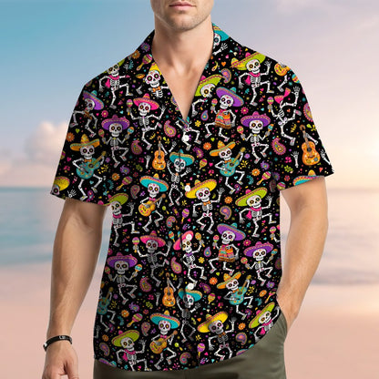 Back view of the Day of the Dead matching family hawaiian shirt