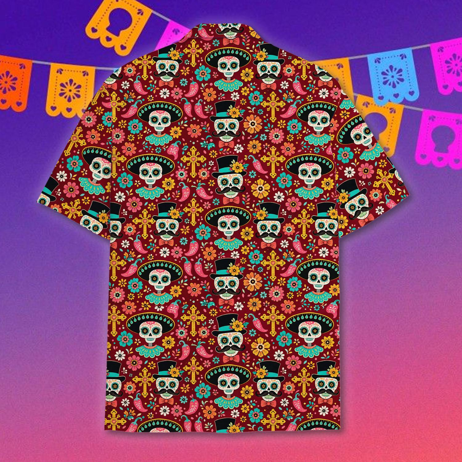 Day of the Dead matching family Hawaiian shirt back view