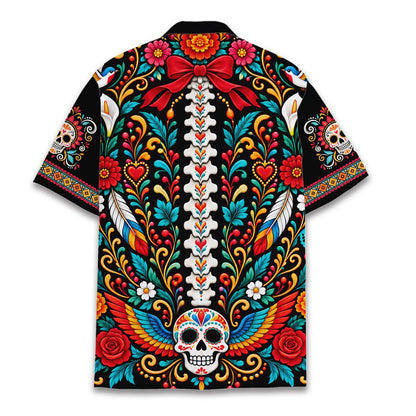 Back view displaying the spine surrounded by colorful floral patterns