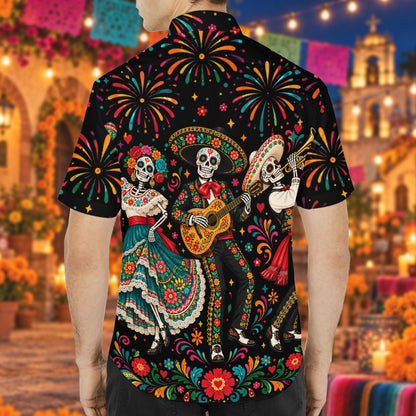 Back view of the Day of the Dead matching family Hawaiian shirt