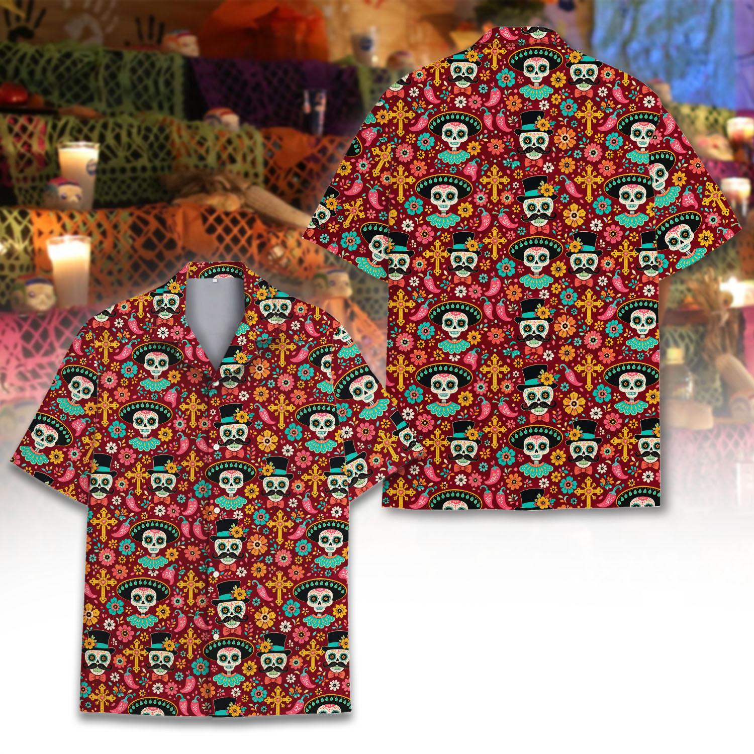 Day of the Dead matching family Hawaiian shirt alternate front view