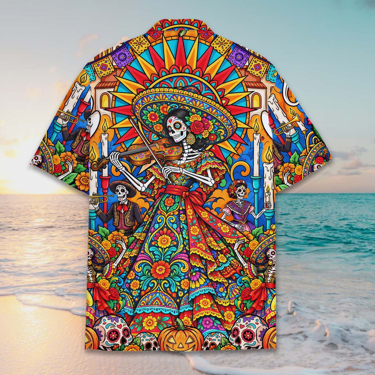 Another front view showing the vibrant orange and yellow sunburst design
