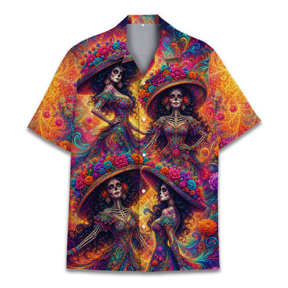 Alternative front view of the colorful matching family hawaiian shirt