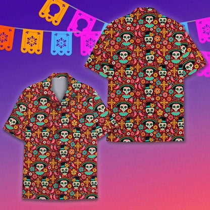 Day of the Dead matching family Hawaiian shirt front view