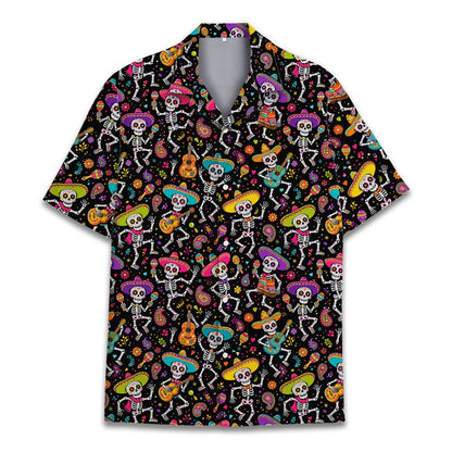 Third lifestyle view showing the family matching hawaiian shirts in a casual setting