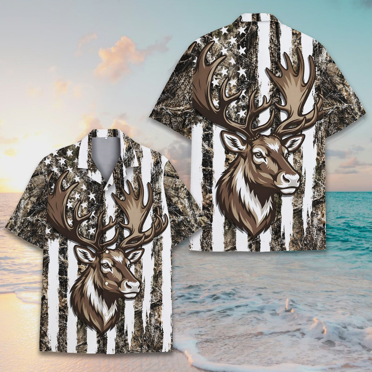 Alternative front view of the hunting hawaiian shirt