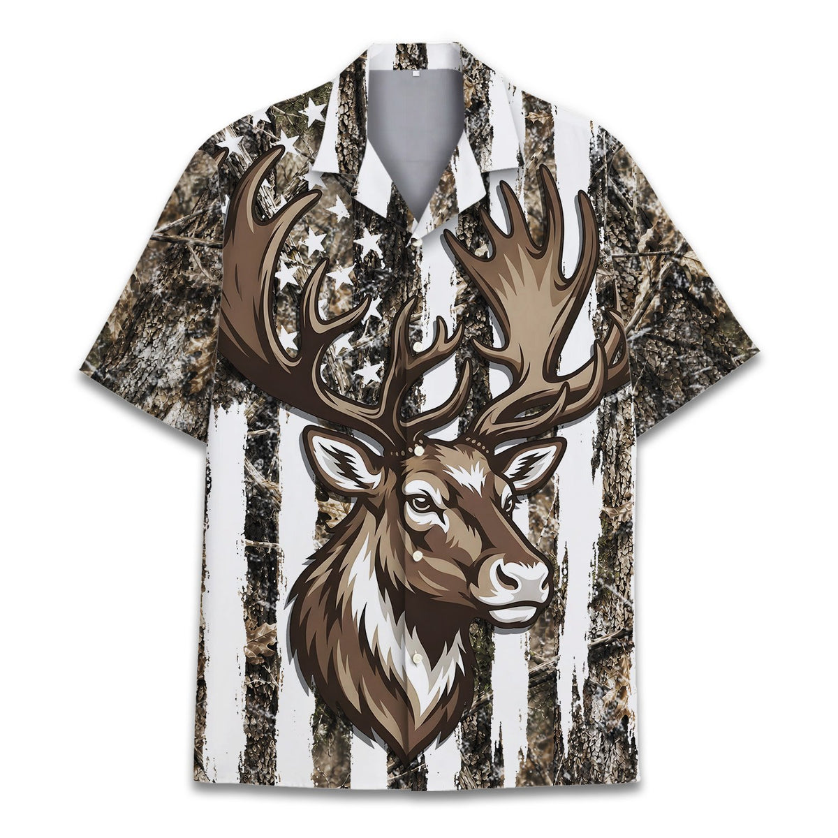 Additional front view showing the camo pattern on the hawaiian shirt