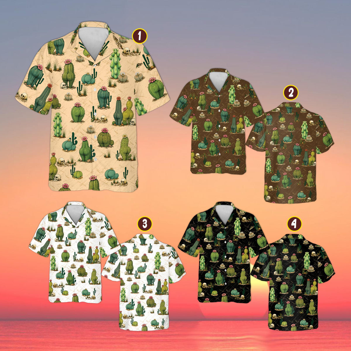 Multicolor view of the desert humor hawaiian shirt pattern