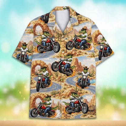 Another front view angle of the matching family hawaiian shirt in desert theme