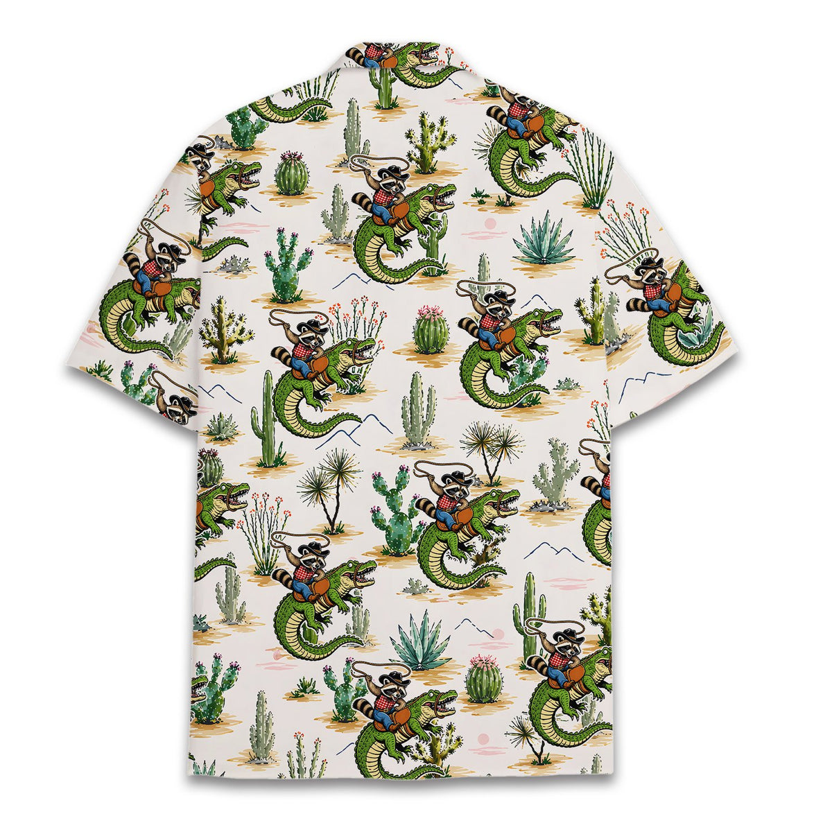 Desert raccoon rider hawaiian shirt, back view