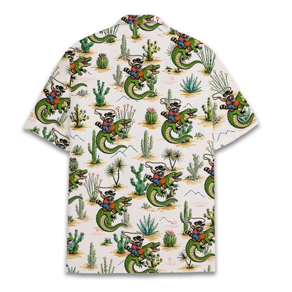 Desert raccoon rider hawaiian shirt, back view