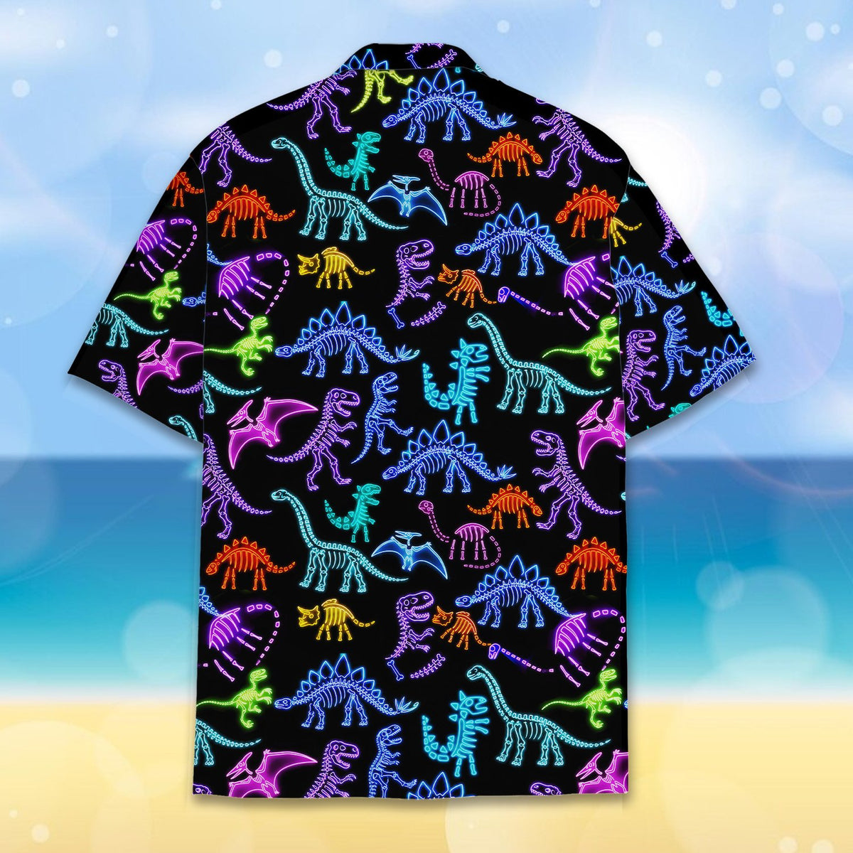 Second back view of dinosaur skeleton hawaiian shirt
