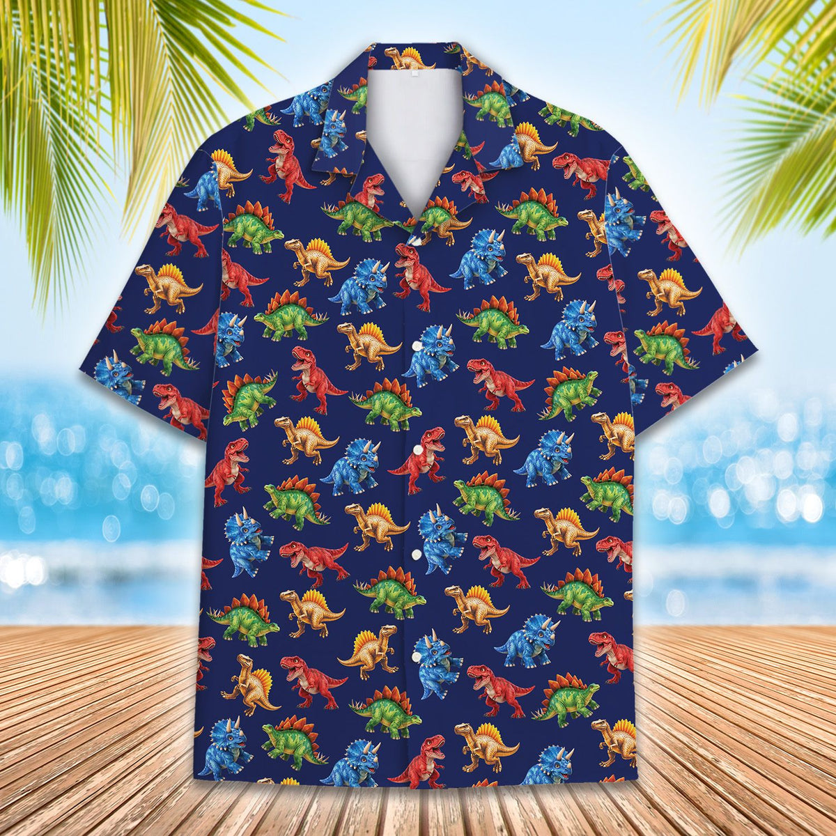 Another front view of the matching family hawaiian shirts