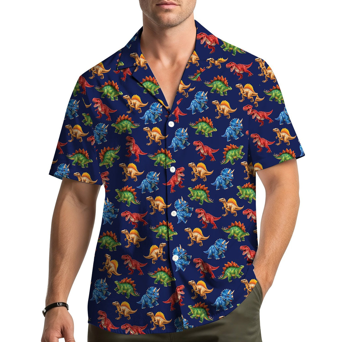 Lifestyle view of a family wearing the matching family hawaiian shirts