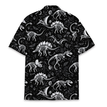 Back view of the dinosaur skeletons hawaiian shirt.