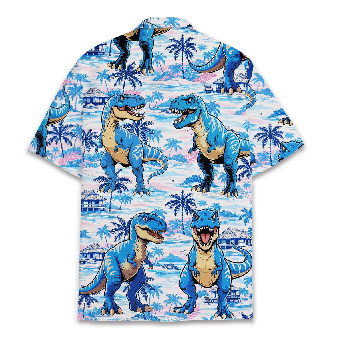 Dinosaur tropical hawaiian shirt, back view