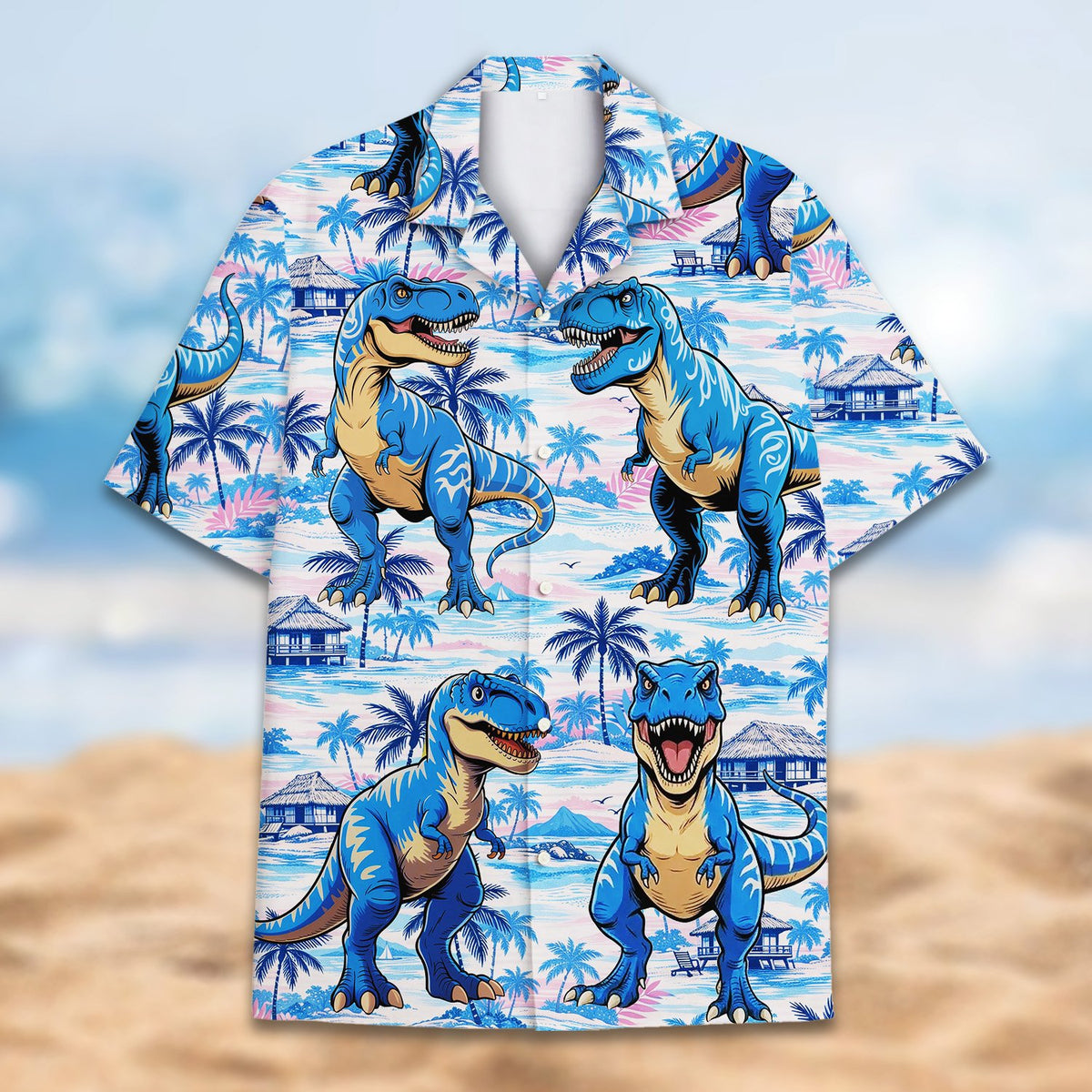 Dinosaur tropical hawaiian shirt folded, front view