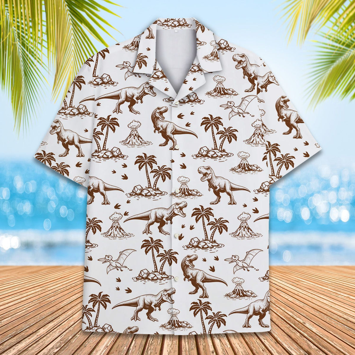 Family matching dinosaur hawaiian shirt, front view 3