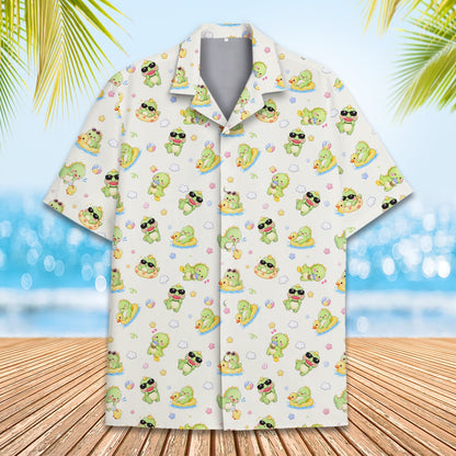 Beige dinosaurs Hawaiian shirt, back alternate view