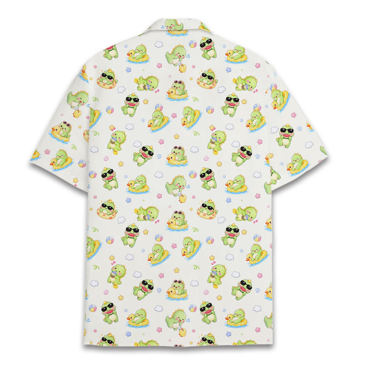 Beige dinosaurs Hawaiian shirt, back view