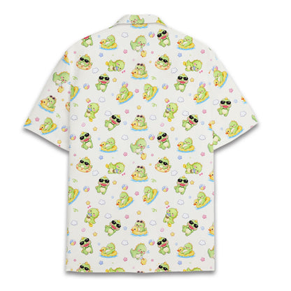 Beige dinosaurs Hawaiian shirt, back view