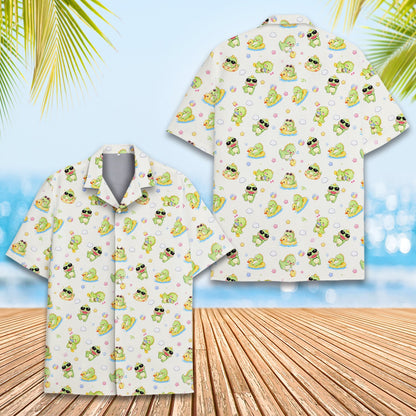Beige dinosaurs Hawaiian shirt, front alternate view