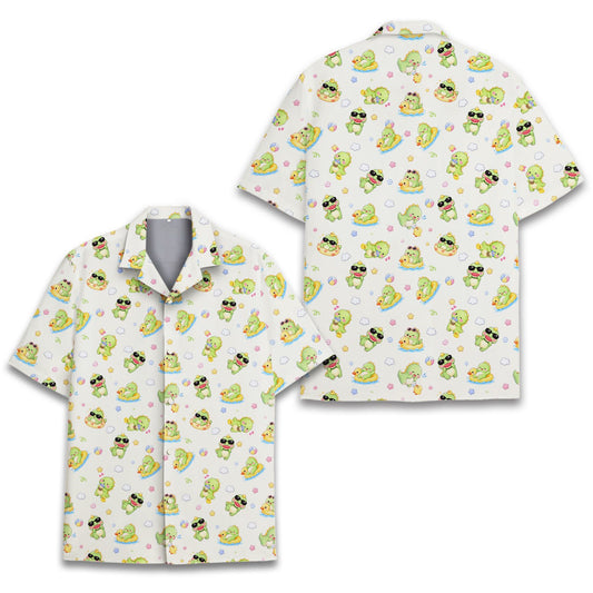 Beige dinosaurs Hawaiian shirt, front view