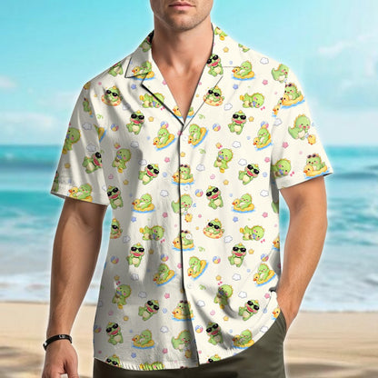 Beige dinosaurs Hawaiian shirt, lifestyle group view