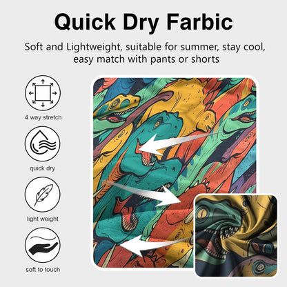 Close-up detail of the polyester fabric and dinosaur pattern