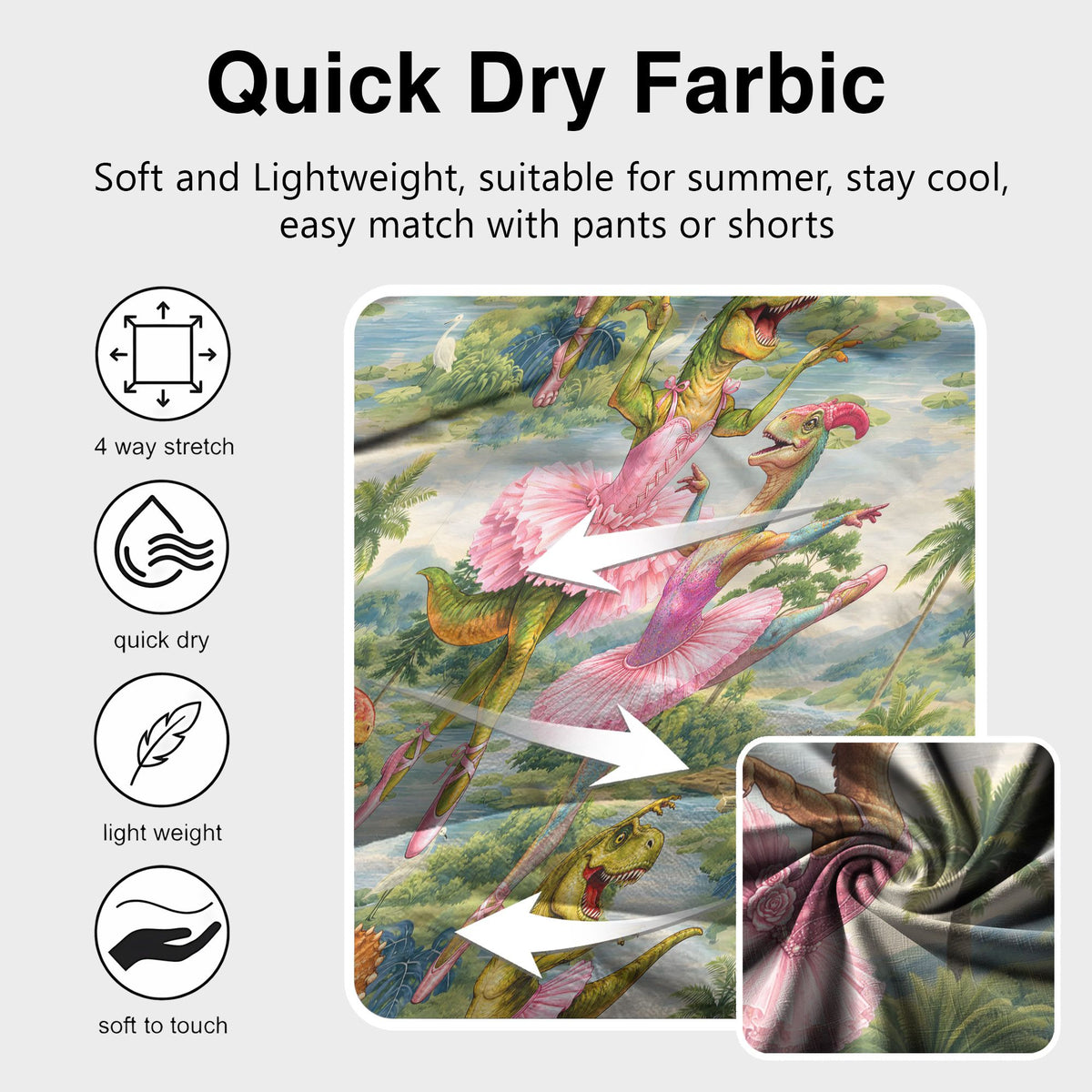 Lifestyle view of the green and pink dinosaur hawaiian shirt