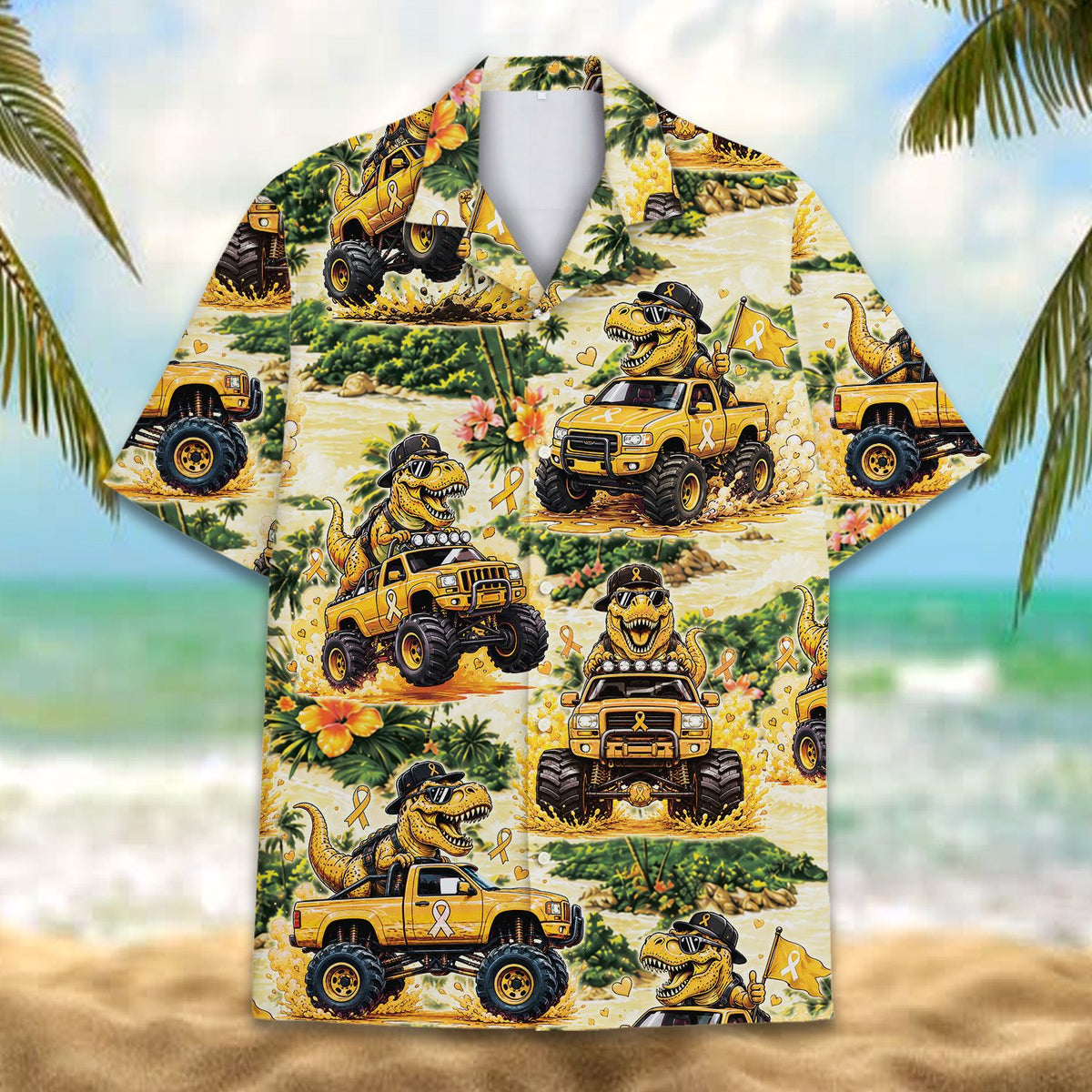 Additional front view showing the collar and button details of the tropical hawaiian shirt