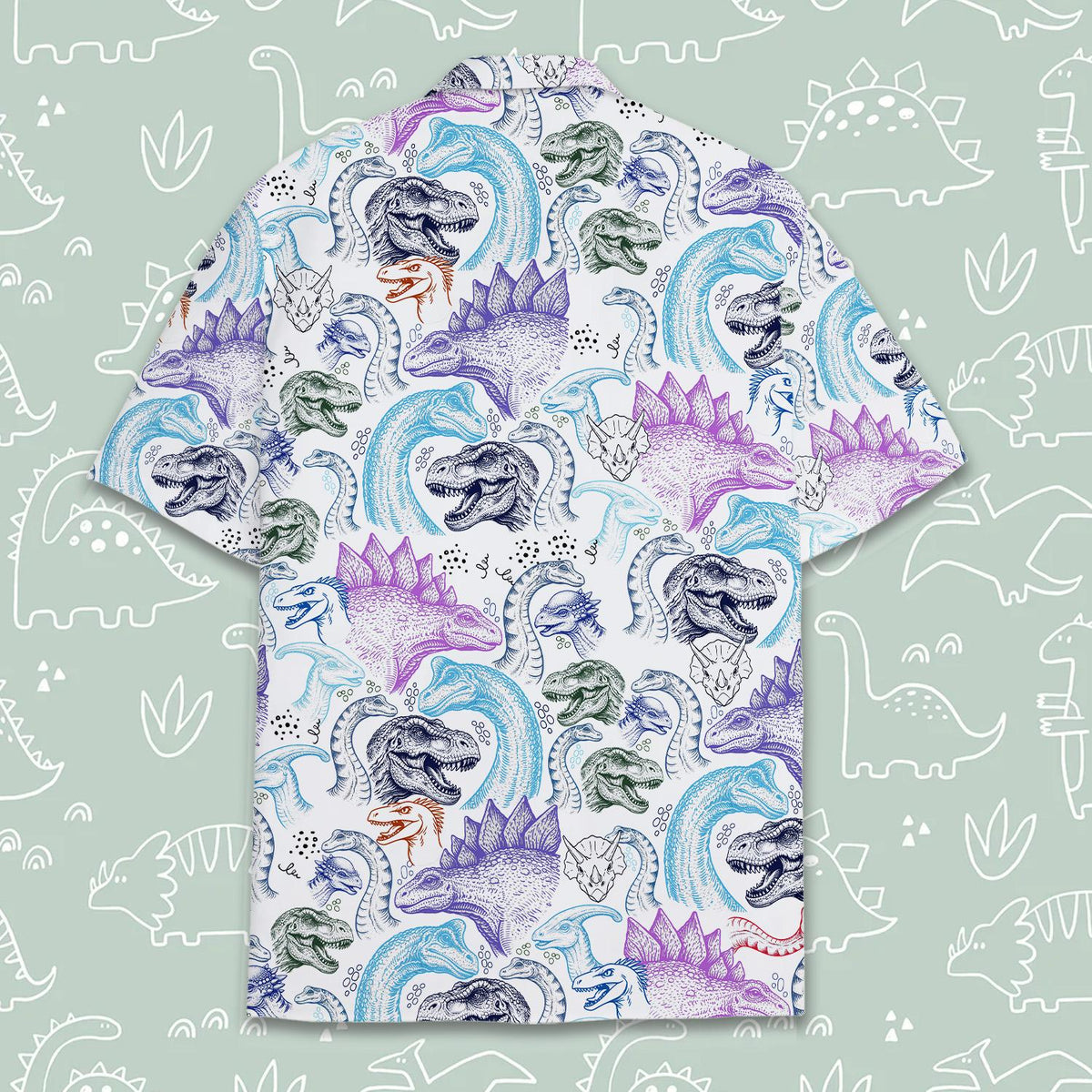 Alternate back view of the dinosaurs hawaiian shirt