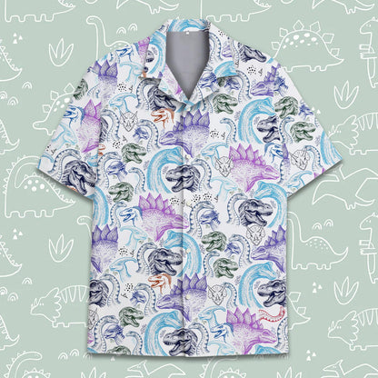 Alternate front view of the dinosaurs hawaiian shirt for families