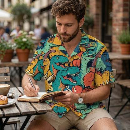 Third lifestyle view of the matching family hawaiian shirt design