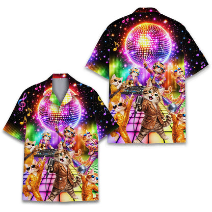 Abstract hawaiian shirt with singing cats, front view 3