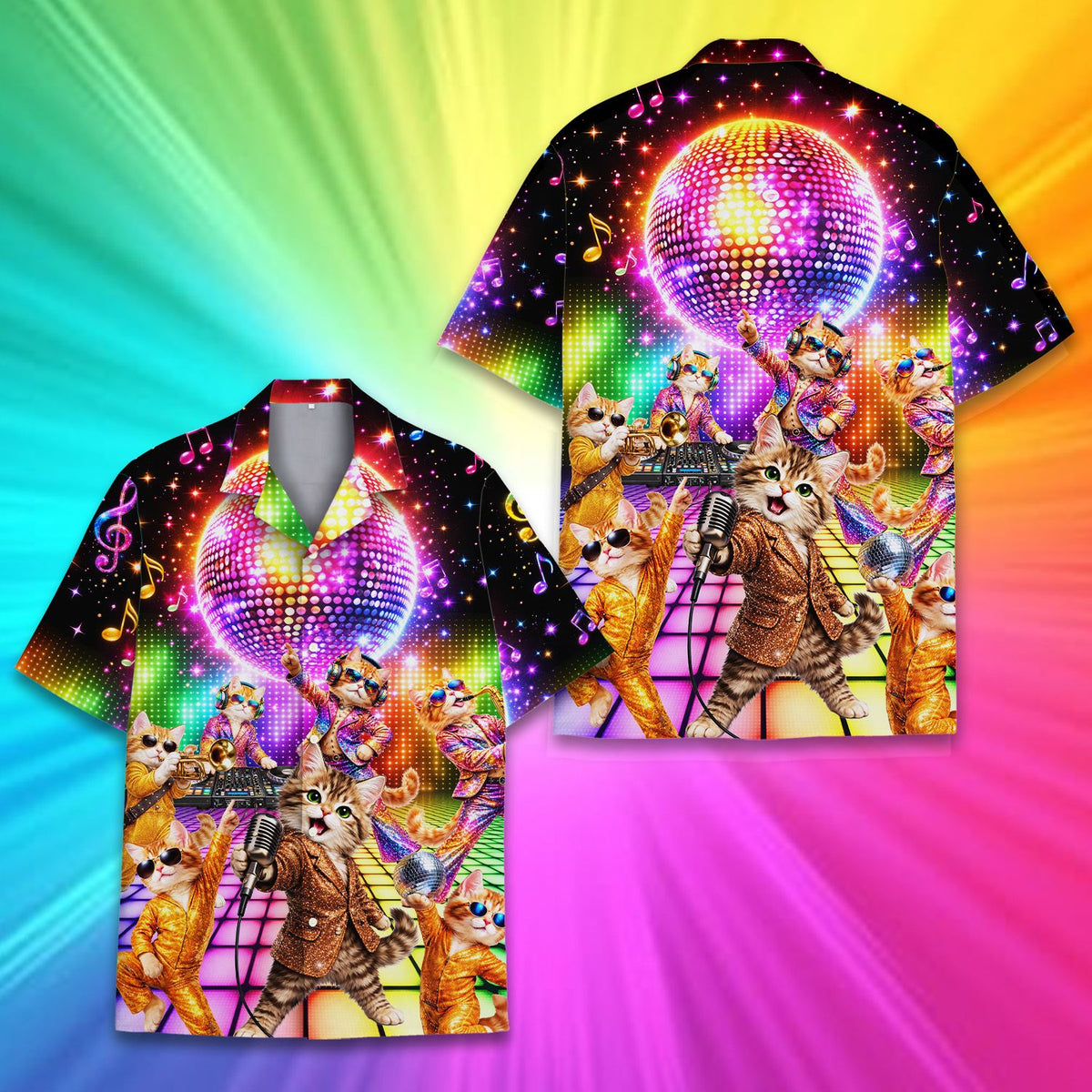 Family hawaiian shirts with neon disco print, front view 4