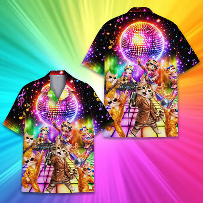 Family hawaiian shirts with neon disco print, front view 4