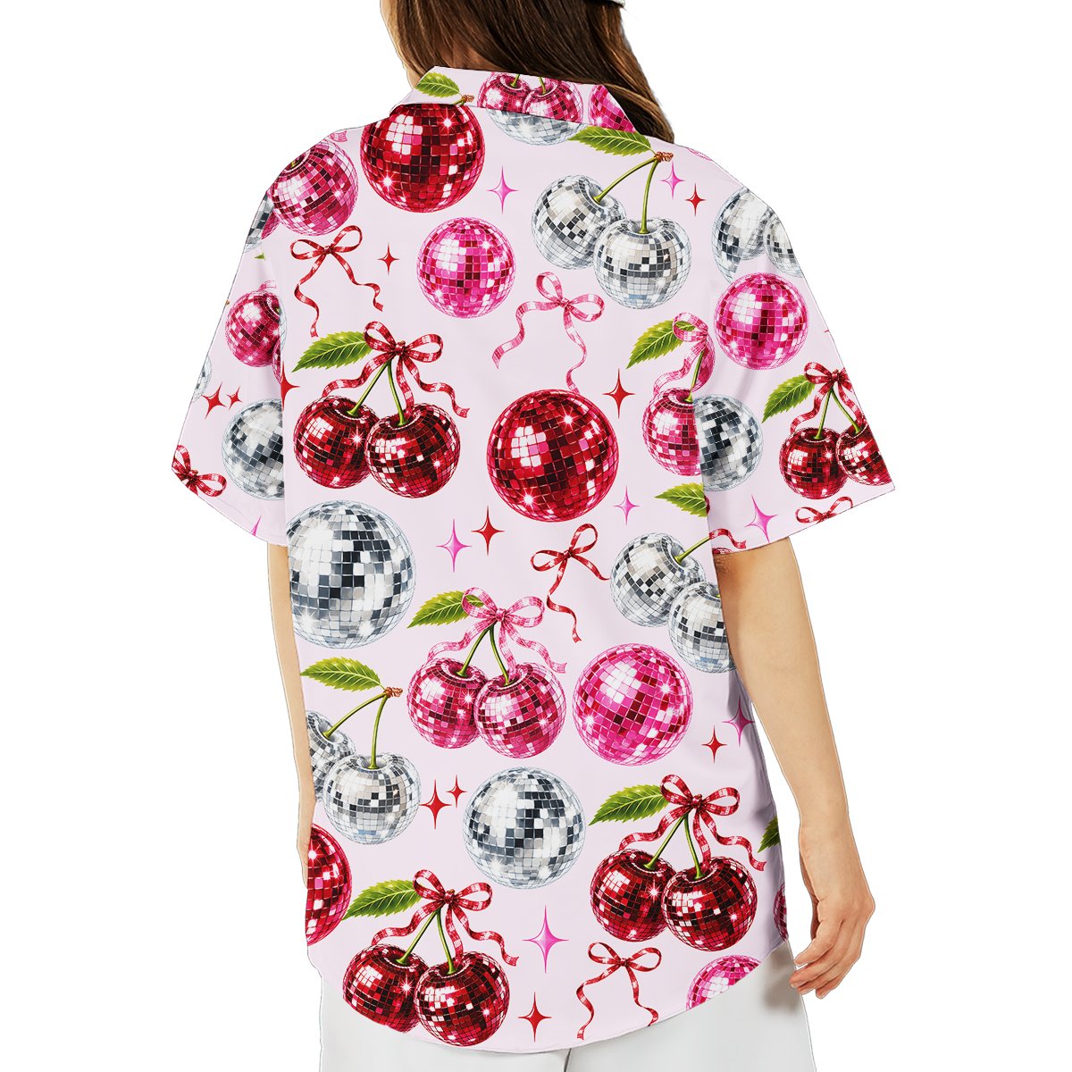 Third lifestyle view of the matching family hawaiian shirt in an outdoor setting
