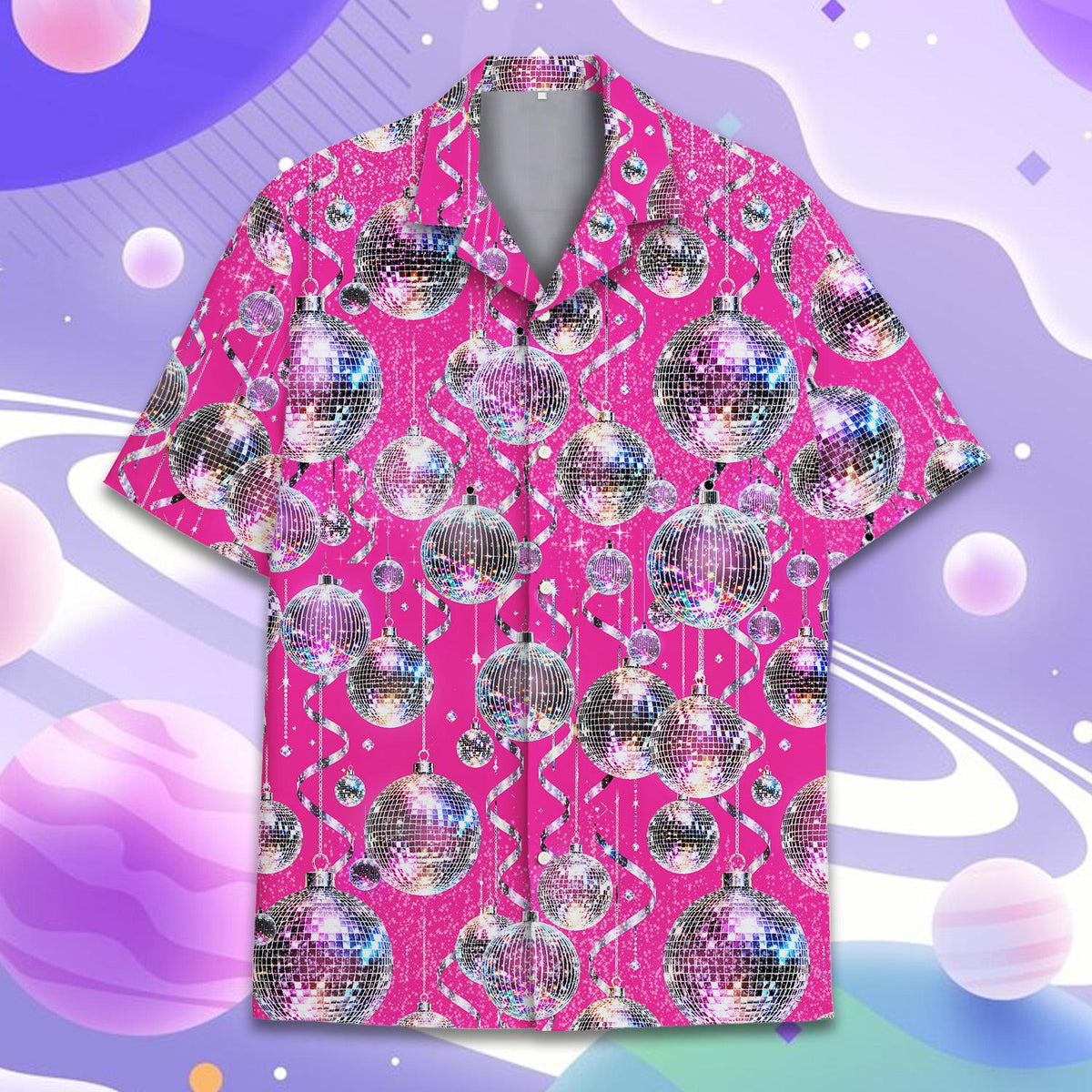 Detailed front view of the abstract hawaiian shirt pattern