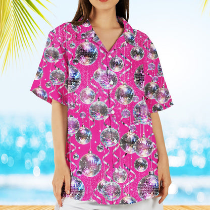 Second lifestyle view of the pink disco hawaiian shirt being worn