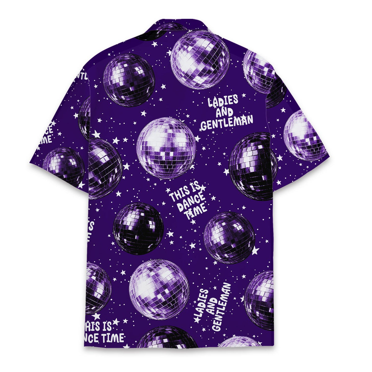 Back view of the purple disco hawaiian shirt