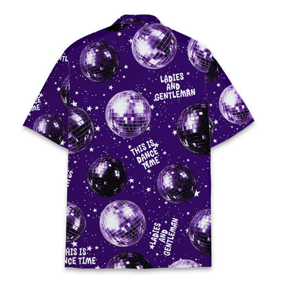 Back view of the purple disco hawaiian shirt