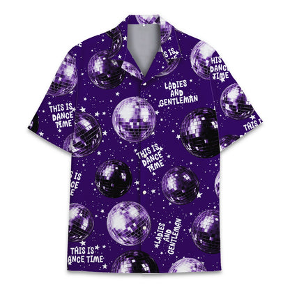 Front view of the purple disco hawaiian shirt for matching family outfits