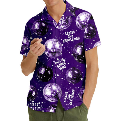 Second lifestyle view of the purple disco hawaiian shirt in a casual setting