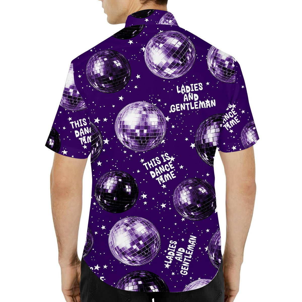 Third lifestyle view showing the fit of the disco matching family hawaiian shirt