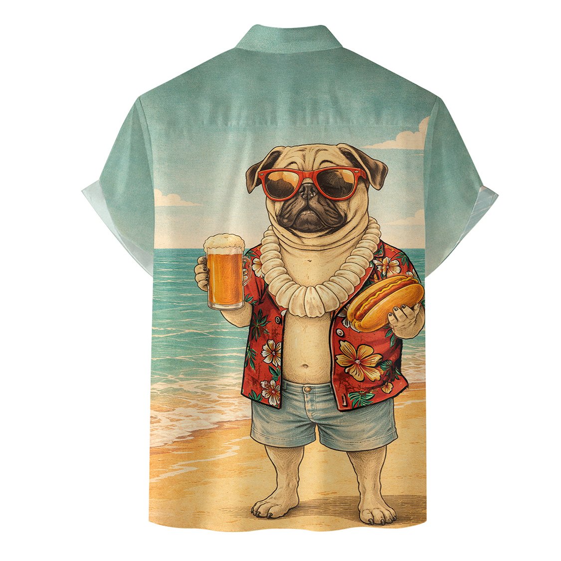 Back view of the dog at the beach hawaiian shirt