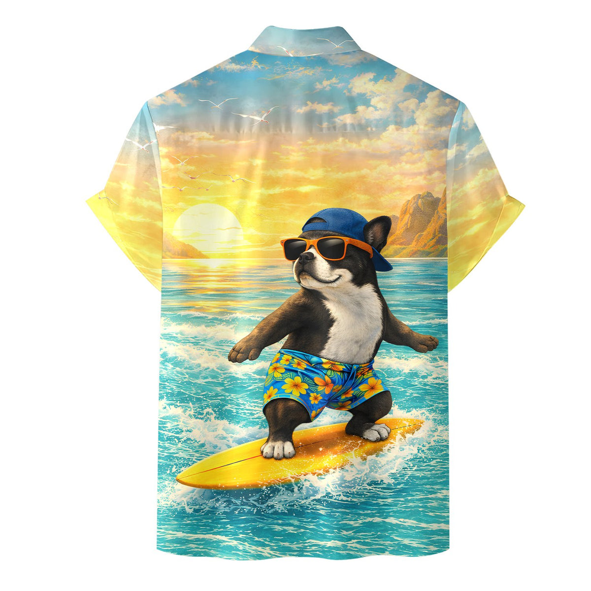 Alternative front view of the surfing dog matching family hawaiian shirt